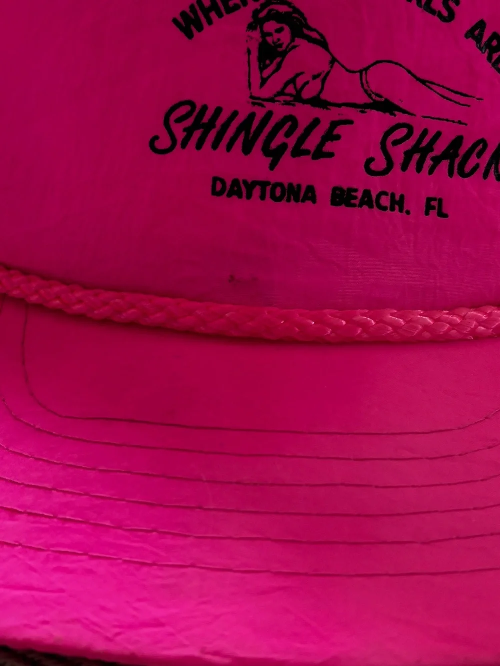 Vintage Shingle Shack Daytona Beach Florida 80s Hat Rope Snapback Hot Pink